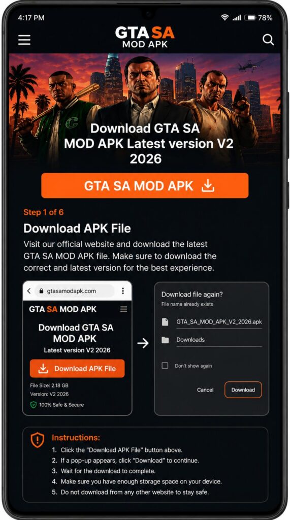 GTA SA MOD APK Latest version V2.11.277 2026 16 downloading step 1
